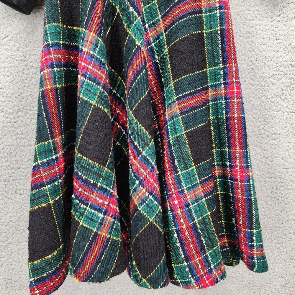 Cozi Kidz Plaid Dress Vintage Girls Size 2 Black‎ Velvet Trim Party Holiday